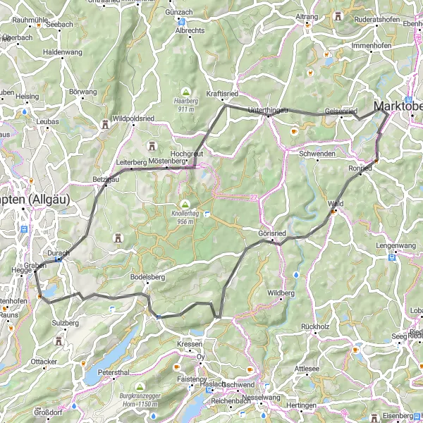 Karten-Miniaturansicht der Radinspiration "Landschaftliche Vielfalt im Allgäu" in Schwaben, Germany. Erstellt vom Tarmacs.app-Routenplaner für Radtouren