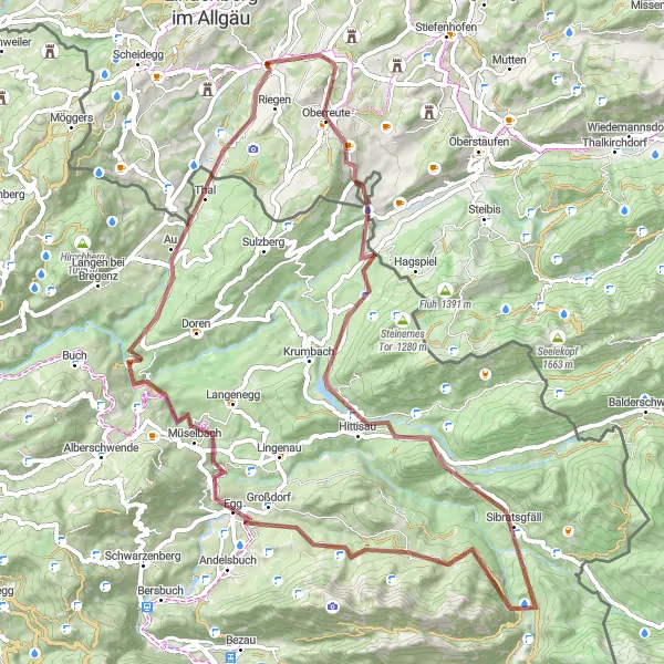 Karten-Miniaturansicht der Radinspiration "Erkundungstour im Bregenzerwald" in Schwaben, Germany. Erstellt vom Tarmacs.app-Routenplaner für Radtouren