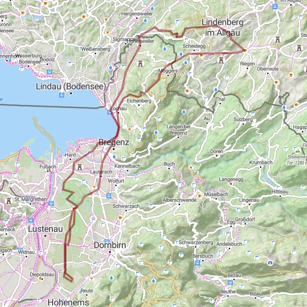 Karten-Miniaturansicht der Radinspiration "Gravelabenteuer am Bodensee" in Schwaben, Germany. Erstellt vom Tarmacs.app-Routenplaner für Radtouren