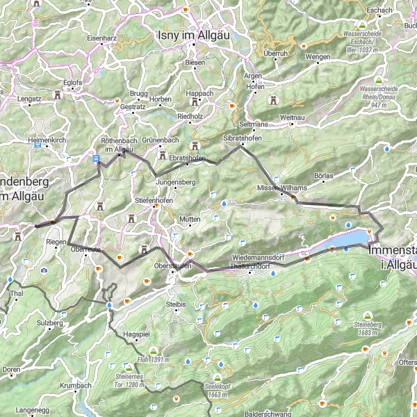 Karten-Miniaturansicht der Radinspiration "Rundtour durch Laubenberg und Staufner Berg" in Schwaben, Germany. Erstellt vom Tarmacs.app-Routenplaner für Radtouren