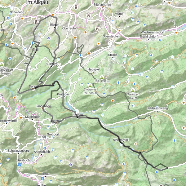Karten-Miniaturansicht der Radinspiration "Radtour Weiler-Simmerberg - Eyenbach" in Schwaben, Germany. Erstellt vom Tarmacs.app-Routenplaner für Radtouren