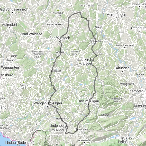Karten-Miniaturansicht der Radinspiration "Radtour Alemannenschanze Turm - Balzerberg" in Schwaben, Germany. Erstellt vom Tarmacs.app-Routenplaner für Radtouren