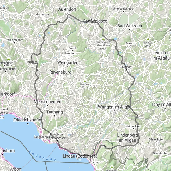 Karten-Miniaturansicht der Radinspiration "Radweg Weiler-Simmerberg - Kißlegg" in Schwaben, Germany. Erstellt vom Tarmacs.app-Routenplaner für Radtouren