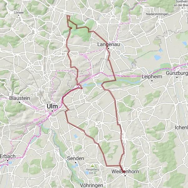 Map miniature of "The Scenic Gravel Trail" cycling inspiration in Schwaben, Germany. Generated by Tarmacs.app cycling route planner