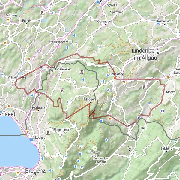 Karten-Miniaturansicht der Radinspiration "Bergstraßen Gravel Tour" in Schwaben, Germany. Erstellt vom Tarmacs.app-Routenplaner für Radtouren