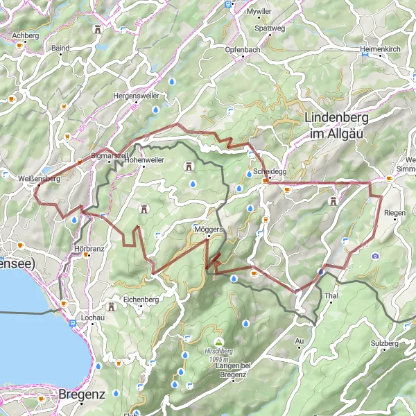 Map miniature of "Sigmarszell Round Trip" cycling inspiration in Schwaben, Germany. Generated by Tarmacs.app cycling route planner