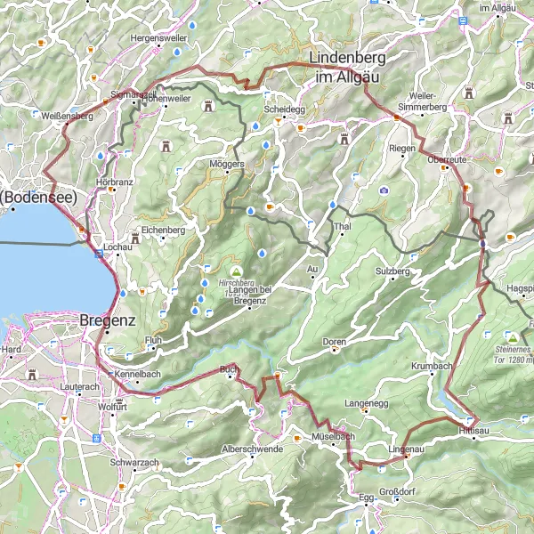 Map miniature of "Off-Road Adventure in Schwaben" cycling inspiration in Schwaben, Germany. Generated by Tarmacs.app cycling route planner