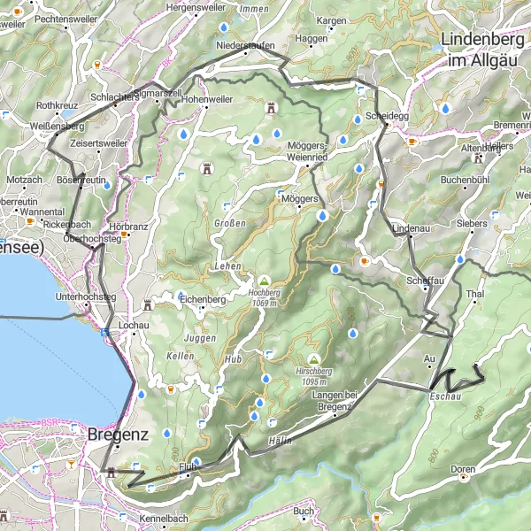 Karten-Miniaturansicht der Radinspiration "Wasserfälle und Bergpanoramen" in Schwaben, Germany. Erstellt vom Tarmacs.app-Routenplaner für Radtouren