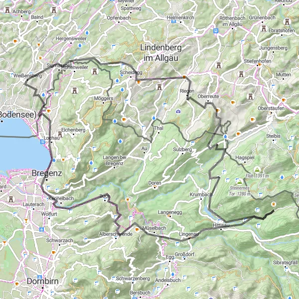 Map miniature of "Alpine Adventure" cycling inspiration in Schwaben, Germany. Generated by Tarmacs.app cycling route planner