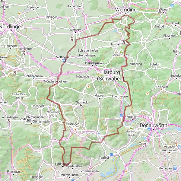 Map miniature of "Gravel Adventure" cycling inspiration in Schwaben, Germany. Generated by Tarmacs.app cycling route planner