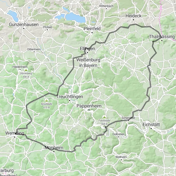 Map miniature of "Schwaben Platte" cycling inspiration in Schwaben, Germany. Generated by Tarmacs.app cycling route planner
