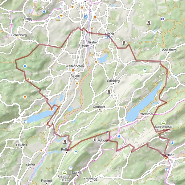 Map miniature of "Scenic Gravel Cycling Route" cycling inspiration in Schwaben, Germany. Generated by Tarmacs.app cycling route planner