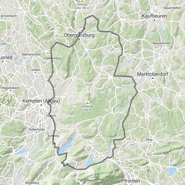 Map miniature of "Ultimate Road Cycling Adventure" cycling inspiration in Schwaben, Germany. Generated by Tarmacs.app cycling route planner