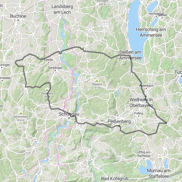 Karten-Miniaturansicht der Radinspiration "Ammersee Rundtour" in Schwaben, Germany. Erstellt vom Tarmacs.app-Routenplaner für Radtouren