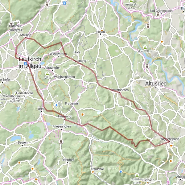 Map miniature of "The Allgäu Gravel Adventure" cycling inspiration in Schwaben, Germany. Generated by Tarmacs.app cycling route planner