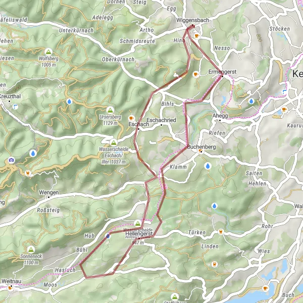 Map miniature of "Buchenberg Loop" cycling inspiration in Schwaben, Germany. Generated by Tarmacs.app cycling route planner