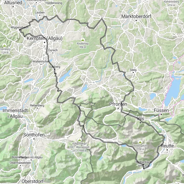 Map miniature of "Magical Journey through Allgäu's Scenic Landscapes" cycling inspiration in Schwaben, Germany. Generated by Tarmacs.app cycling route planner