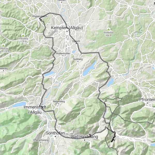 Map miniature of "The Allgäu Panorama Ride" cycling inspiration in Schwaben, Germany. Generated by Tarmacs.app cycling route planner