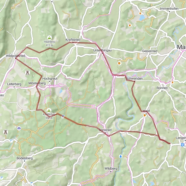 Karten-Miniaturansicht der Radinspiration "Abenteuerliche Gravel-Tour durch die Natur" in Schwaben, Germany. Erstellt vom Tarmacs.app-Routenplaner für Radtouren