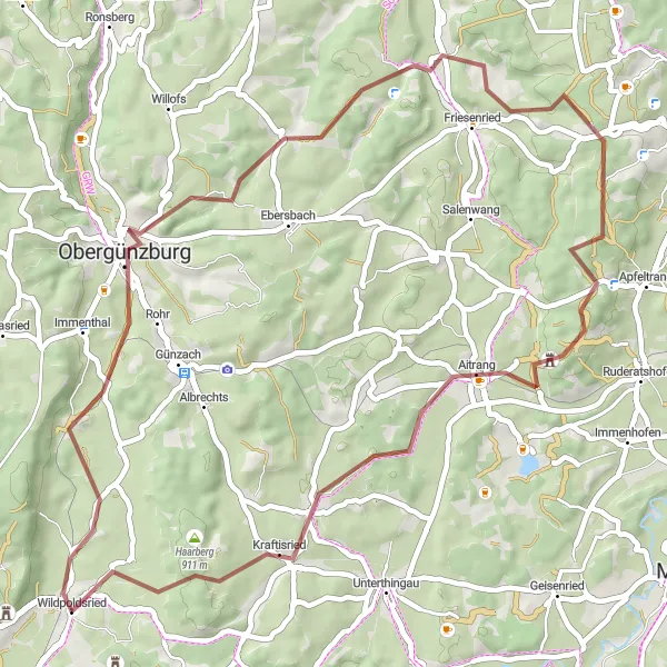 Karten-Miniaturansicht der Radinspiration "Einzigartige Schotterpisten entlang der reizvollen Landschaft von Schwaben" in Schwaben, Germany. Erstellt vom Tarmacs.app-Routenplaner für Radtouren