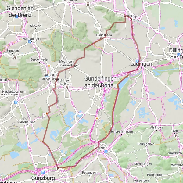 Karten-Miniaturansicht der Radinspiration "Die Donau entlang" in Schwaben, Germany. Erstellt vom Tarmacs.app-Routenplaner für Radtouren