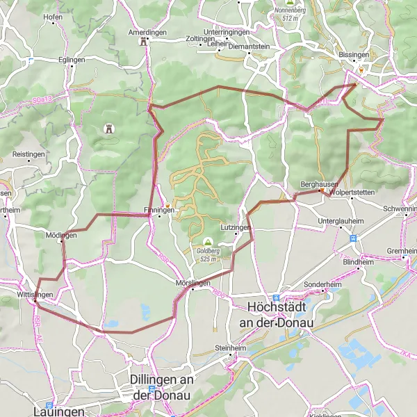 Karten-Miniaturansicht der Radinspiration "Gravel Tour entlang der Donau" in Schwaben, Germany. Erstellt vom Tarmacs.app-Routenplaner für Radtouren