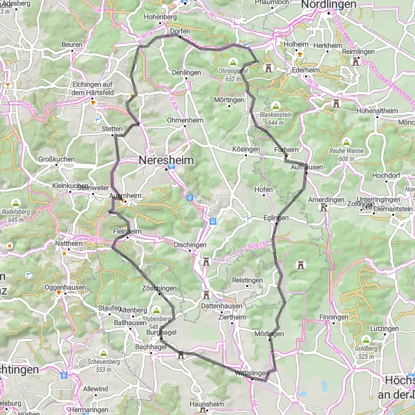 Karten-Miniaturansicht der Radinspiration "Malerei und Geschichte entlang des Radwegs" in Schwaben, Germany. Erstellt vom Tarmacs.app-Routenplaner für Radtouren