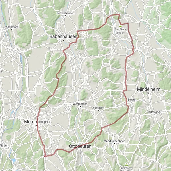 Map miniature of "Gravel Adventure in Oktoberfest Land" cycling inspiration in Schwaben, Germany. Generated by Tarmacs.app cycling route planner