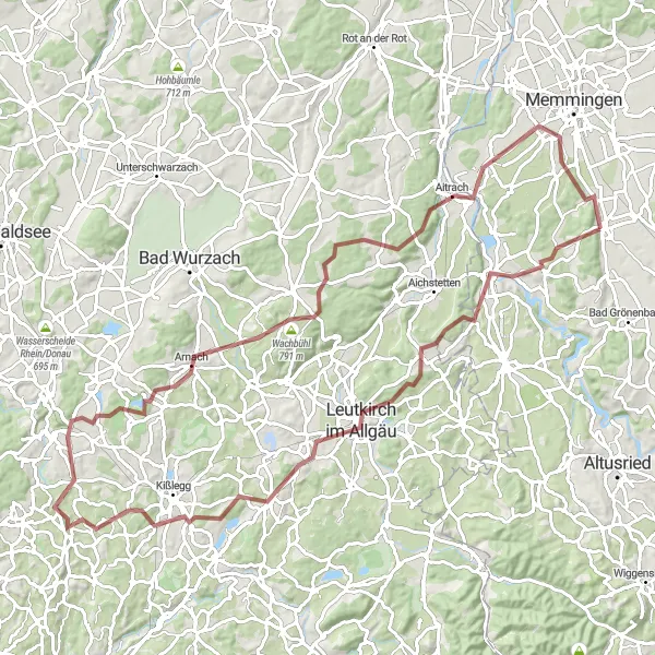 Karten-Miniaturansicht der Radinspiration "Leutkirch und Aitrach Erlebnistour" in Schwaben, Germany. Erstellt vom Tarmacs.app-Routenplaner für Radtouren
