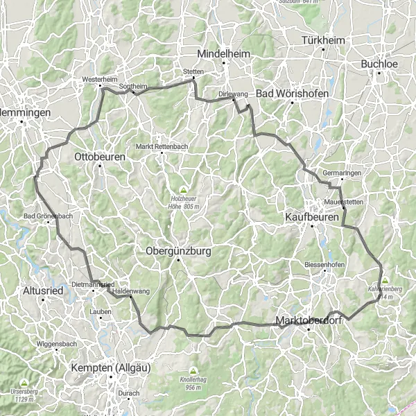 Karten-Miniaturansicht der Radinspiration "Westerheim-Rundkurs" in Schwaben, Germany. Erstellt vom Tarmacs.app-Routenplaner für Radtouren