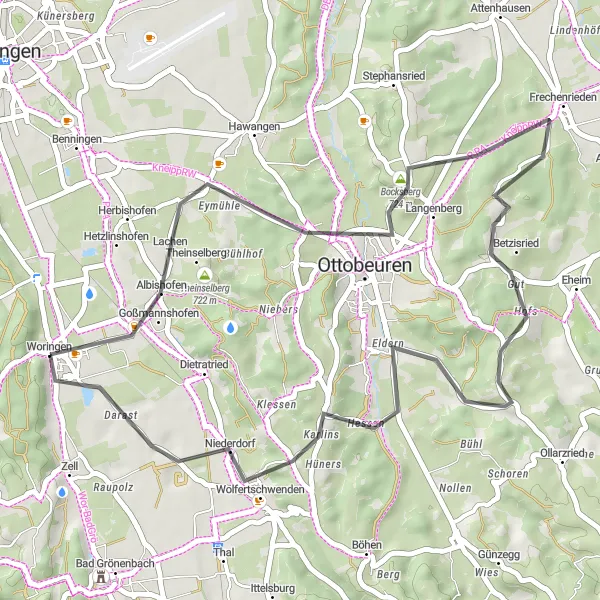 Karten-Miniaturansicht der Radinspiration "Ottobeuren Runde" in Schwaben, Germany. Erstellt vom Tarmacs.app-Routenplaner für Radtouren