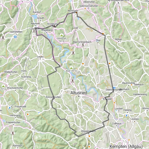 Karten-Miniaturansicht der Radinspiration "Wolfertschwenden-Tour" in Schwaben, Germany. Erstellt vom Tarmacs.app-Routenplaner für Radtouren
