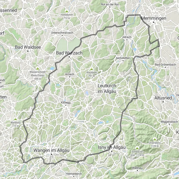 Karten-Miniaturansicht der Radinspiration "Kronburg-Allgäu-Schleife" in Schwaben, Germany. Erstellt vom Tarmacs.app-Routenplaner für Radtouren