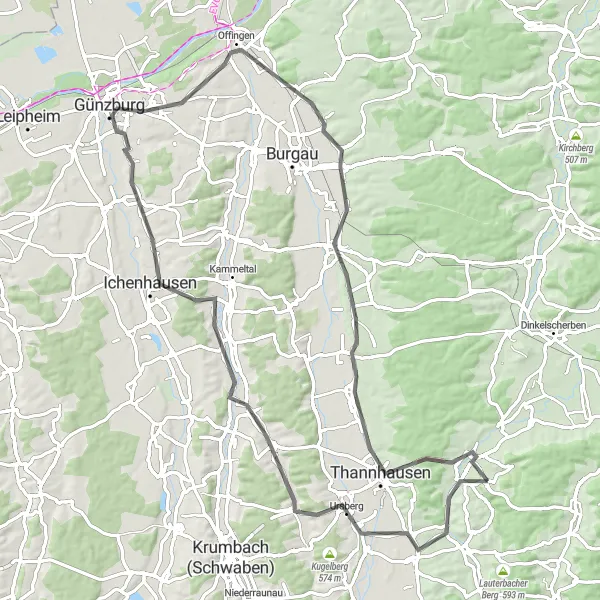 Map miniature of "Explore the Heart of Schwaben" cycling inspiration in Schwaben, Germany. Generated by Tarmacs.app cycling route planner