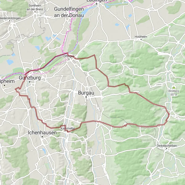 Map miniature of "Gravel Paradise" cycling inspiration in Schwaben, Germany. Generated by Tarmacs.app cycling route planner