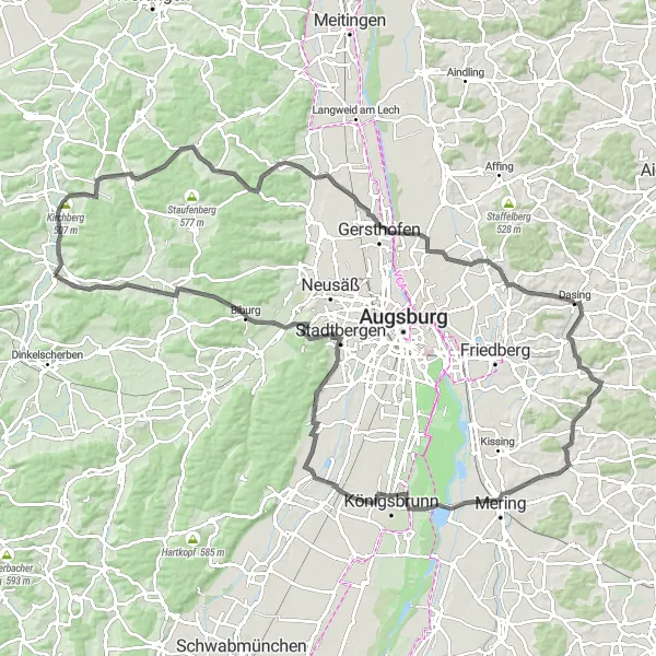 Map miniature of "Lake County Challenge" cycling inspiration in Schwaben, Germany. Generated by Tarmacs.app cycling route planner