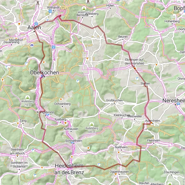 Karten-Miniaturansicht der Radinspiration "Gravel-Rundfahrt um Aalen" in Stuttgart, Germany. Erstellt vom Tarmacs.app-Routenplaner für Radtouren