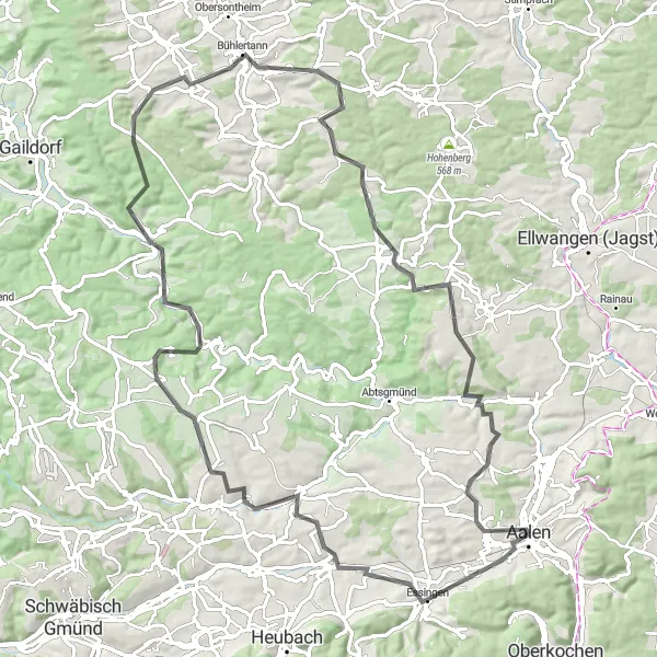 Karten-Miniaturansicht der Radinspiration "Radtour durch das schwäbische Hügelland" in Stuttgart, Germany. Erstellt vom Tarmacs.app-Routenplaner für Radtouren