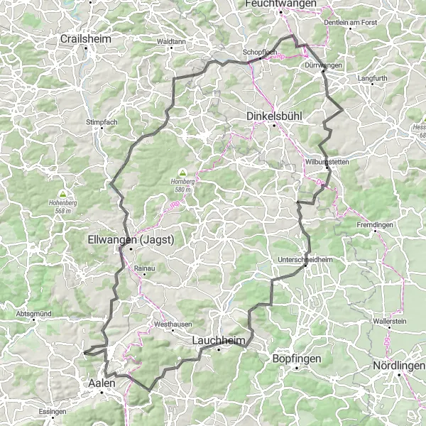 Karten-Miniaturansicht der Radinspiration "Rund um Aalen und Umgebung" in Stuttgart, Germany. Erstellt vom Tarmacs.app-Routenplaner für Radtouren