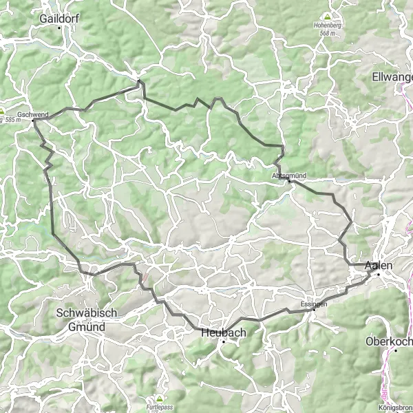 Karten-Miniaturansicht der Radinspiration "Radtour entlang der schwäbischen Hügel" in Stuttgart, Germany. Erstellt vom Tarmacs.app-Routenplaner für Radtouren