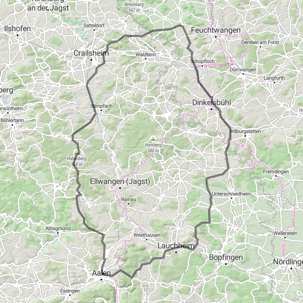 Karten-Miniaturansicht der Radinspiration "Panorama-Tour durch die Fränkische Landschaft" in Stuttgart, Germany. Erstellt vom Tarmacs.app-Routenplaner für Radtouren