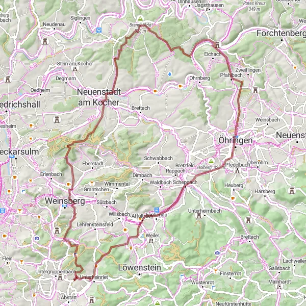 Karten-Miniaturansicht der Radinspiration "Abenteuerliche Gravel-Tour durch die Hügellandschaft" in Stuttgart, Germany. Erstellt vom Tarmacs.app-Routenplaner für Radtouren