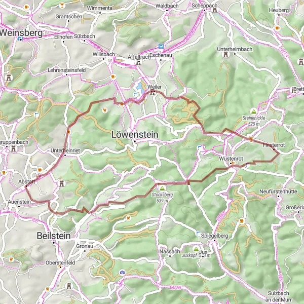 Karten-Miniaturansicht der Radinspiration "Gravel-Abenteuer durch die Hügellandschaft" in Stuttgart, Germany. Erstellt vom Tarmacs.app-Routenplaner für Radtouren