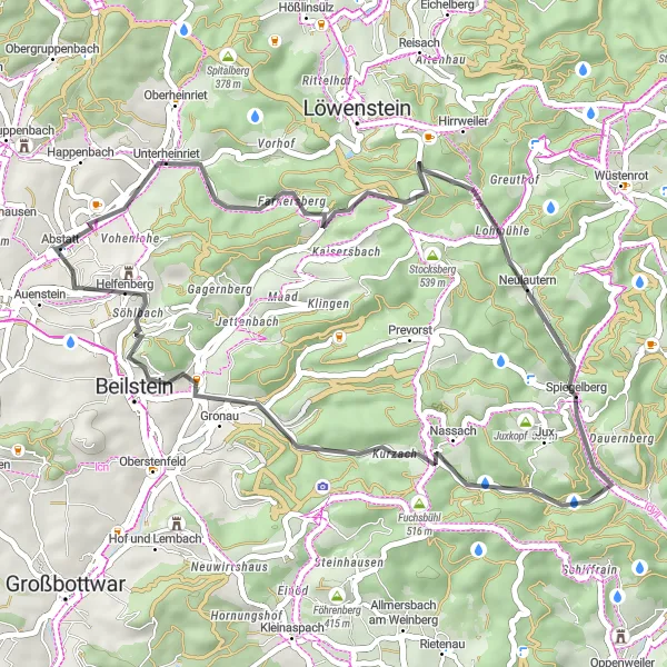 Karten-Miniaturansicht der Radinspiration "Kurze Straßenrunde ab Abstatt" in Stuttgart, Germany. Erstellt vom Tarmacs.app-Routenplaner für Radtouren