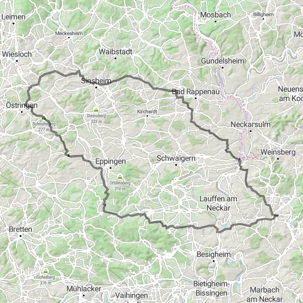 Map miniature of "The Neckar River Tour" cycling inspiration in Stuttgart, Germany. Generated by Tarmacs.app cycling route planner