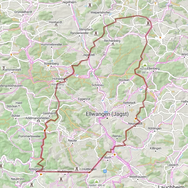Map miniature of "Wildenstein Castle Gravel Loop" cycling inspiration in Stuttgart, Germany. Generated by Tarmacs.app cycling route planner
