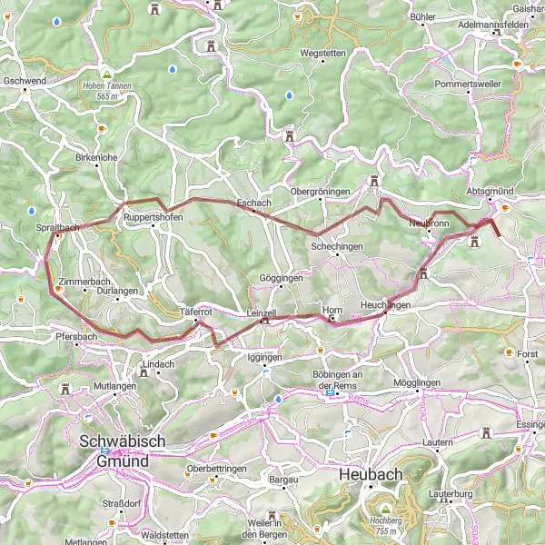 Map miniature of "Hinkelsteine Gravel Tour" cycling inspiration in Stuttgart, Germany. Generated by Tarmacs.app cycling route planner