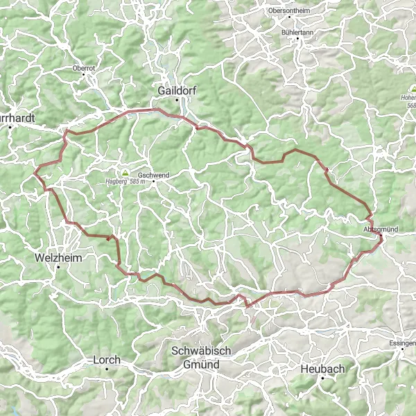 Map miniature of "A Ride Through History" cycling inspiration in Stuttgart, Germany. Generated by Tarmacs.app cycling route planner