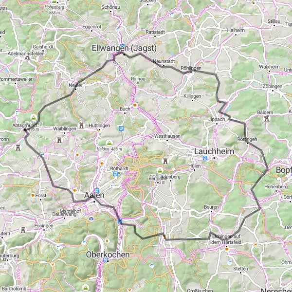 Karten-Miniaturansicht der Radinspiration "Auf den Spuren von Hornberg und Schwabenliesel" in Stuttgart, Germany. Erstellt vom Tarmacs.app-Routenplaner für Radtouren
