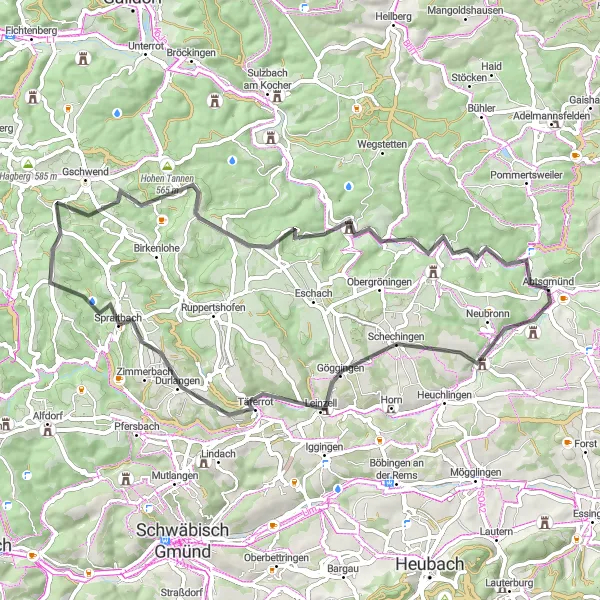 Karten-Miniaturansicht der Radinspiration "Historisches Erbe von Gmünd und Untergröningen" in Stuttgart, Germany. Erstellt vom Tarmacs.app-Routenplaner für Radtouren